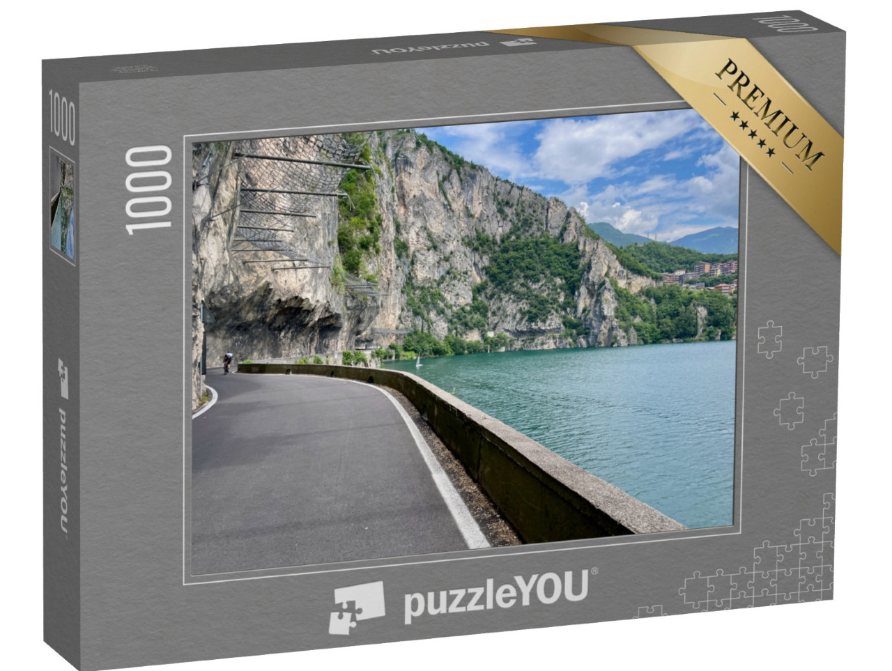 Puzzle 1000 pezzi „Strada panoramica con vista sul Lago d'Iseo, Castro, Italia. Foto di alta qualità“