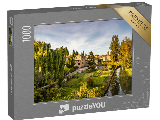 Puzzle 1000 pezzi „Il fiume Chiasco, che attraversa l'antico borgo medievale di Bevagna, Perugia, Umbria, Italia“