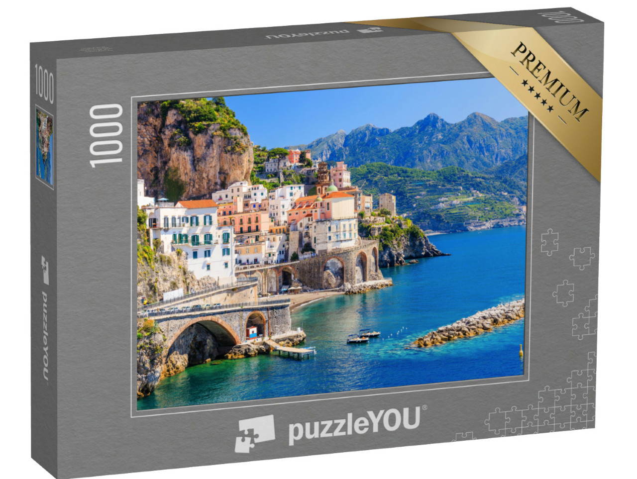 Puzzle 1000 pezzi „Costiera Amalfitana, Italia. Vista del paese di Atrani e della Costiera Amalfitana.“