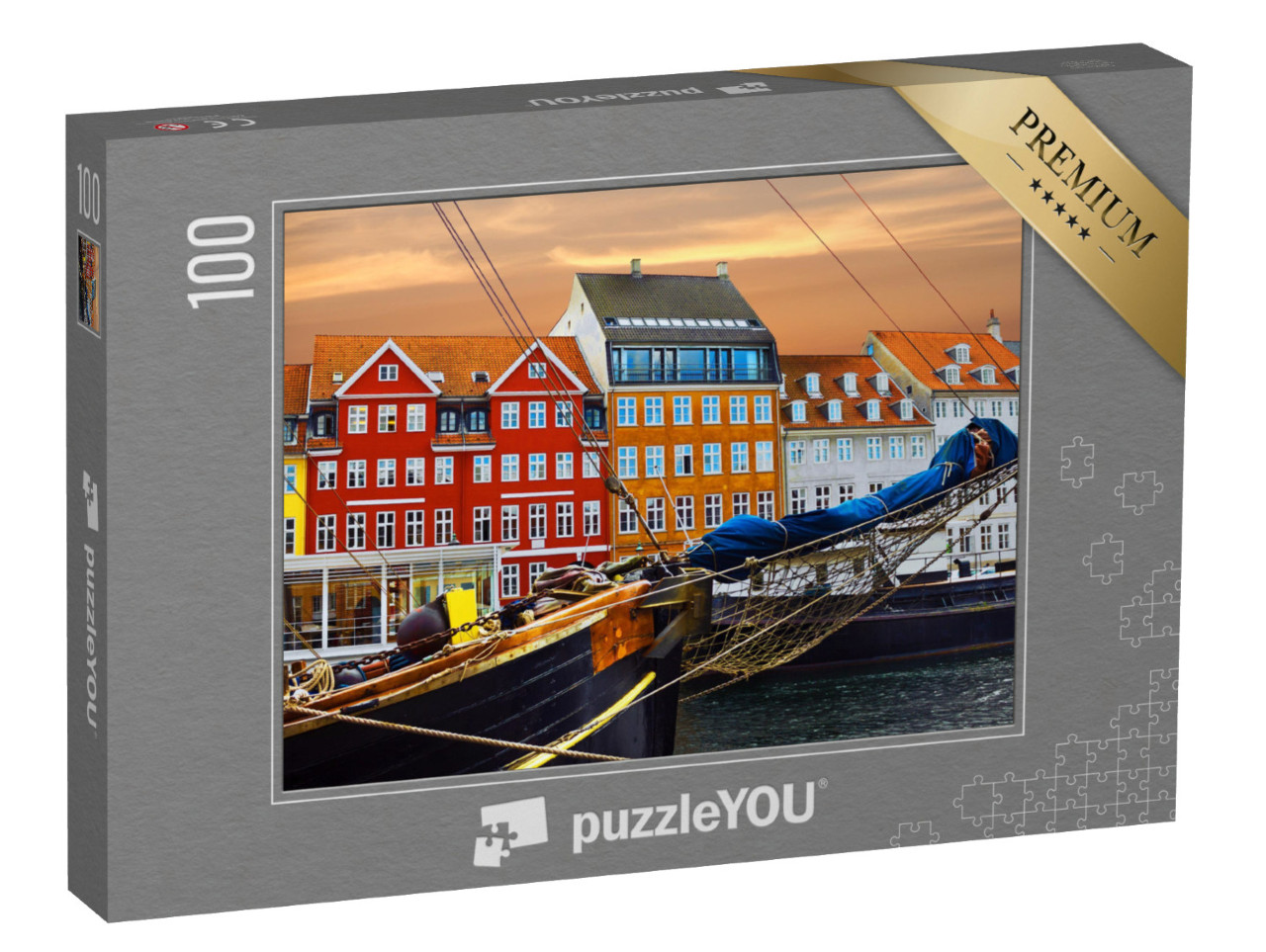 Puzzle 100 pezzi „Yacht e case colorate sul lungomare di Nyhavn“