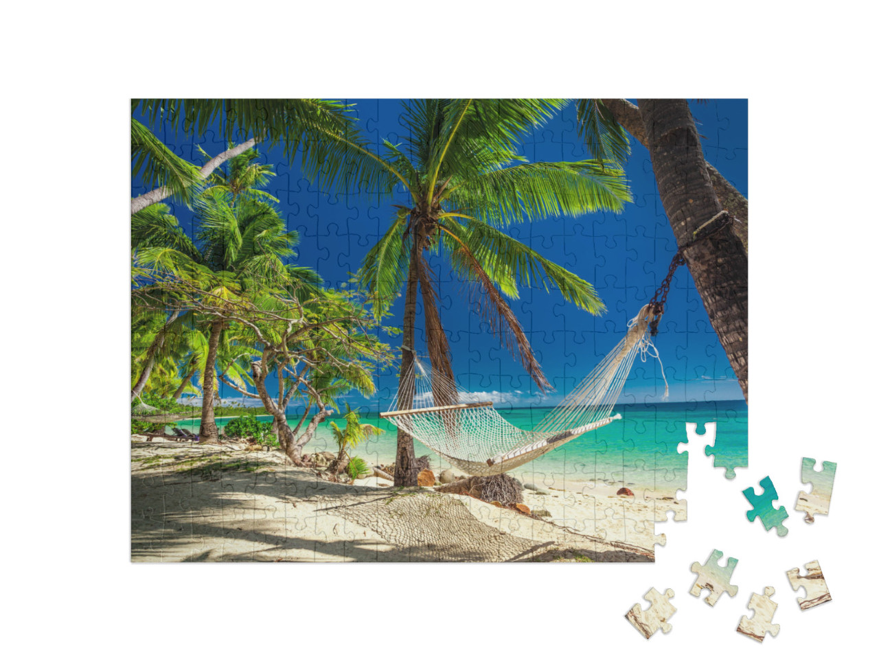 Puzzle 200 pezzi „Amaca sotto le palme tropicali, Isole Fiji“