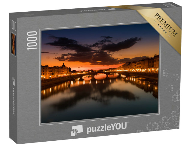 Puzzle 1000 pezzi „Scena del tramonto da Ponte S. Trinita, Firenze. Skyline Firenze Paesaggio“