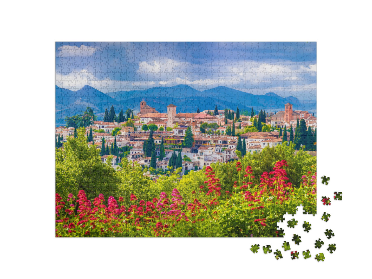 Puzzle 1000 pezzi „Vista del quartiere medievale di Albaicin a Granada, Spagna“