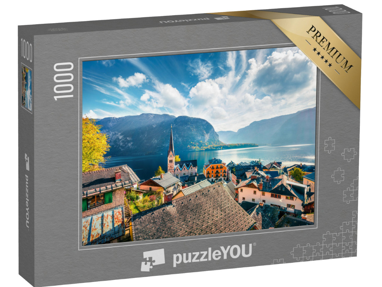 Puzzle 1000 pezzi „Autunno soleggiato su Hallstatt, Salzkammergut, Austria“