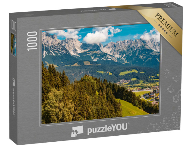 Puzzle 1000 pezzi „La cima Hartkaiser sopra Ellmau am Wilden Kaiser Tirolo, Austria“