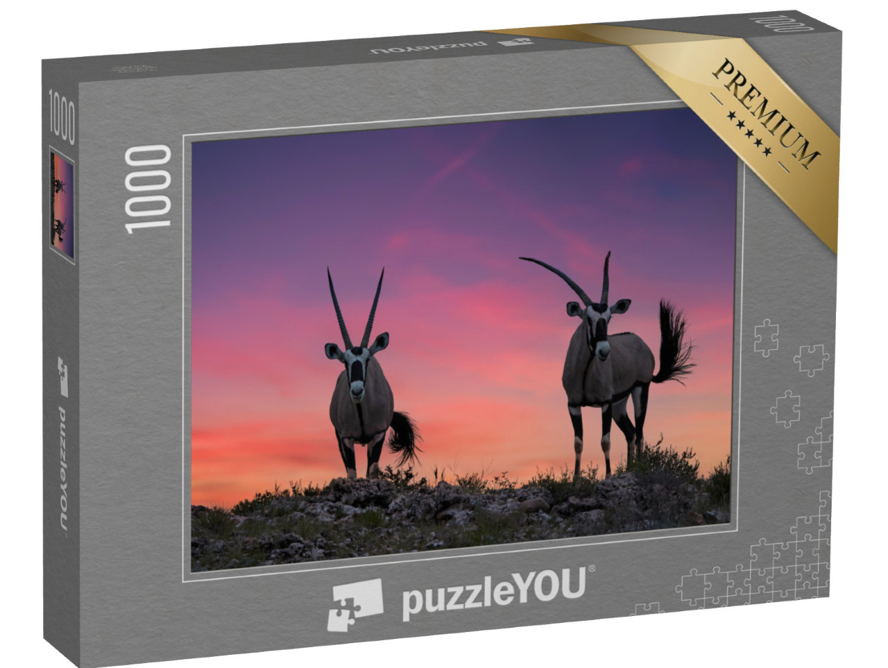 Puzzle 1000 pezzi „Due grandi antilopi con corna spettacolari, Kalahari“