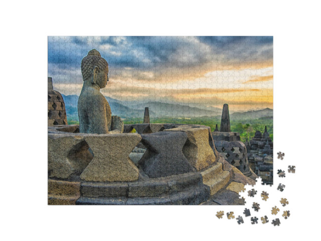 Puzzle 1000 pezzi „Il tempio di Borobudur al tramonto, Giava, Indonesia“