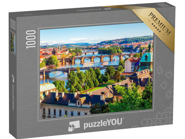 Puzzle 1000 pezzi „Tramonto a Praga: la Città Vecchia con il Ponte Carlo e la Moldava“