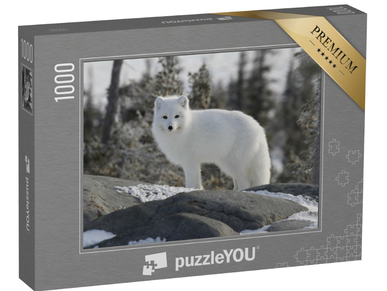 Puzzle 1000 pezzi „La volpe artica, Vulpes lagopus, in pelliccia bianca invernale“