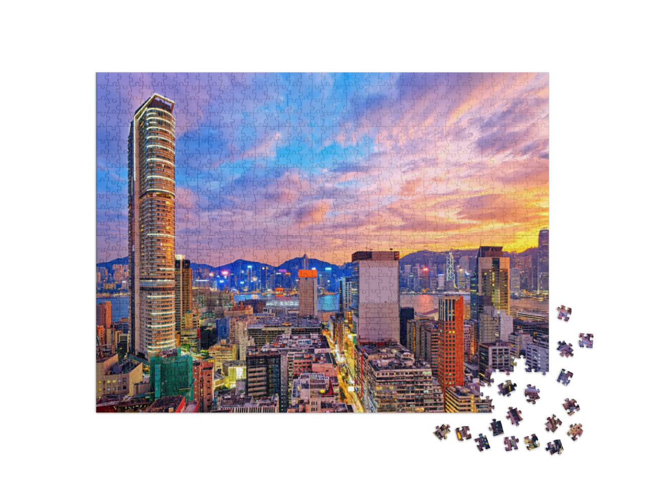 Puzzle 1000 pezzi „Lo skyline di Hong Kong al tramonto“