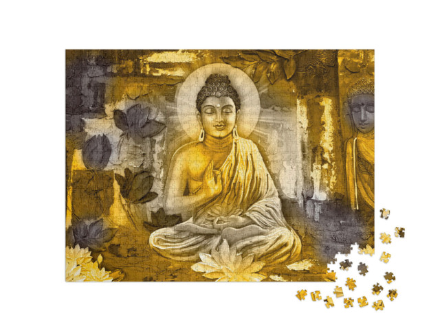 Puzzle 1000 pezzi „Illustrazione 3D con Buddha e fiori“