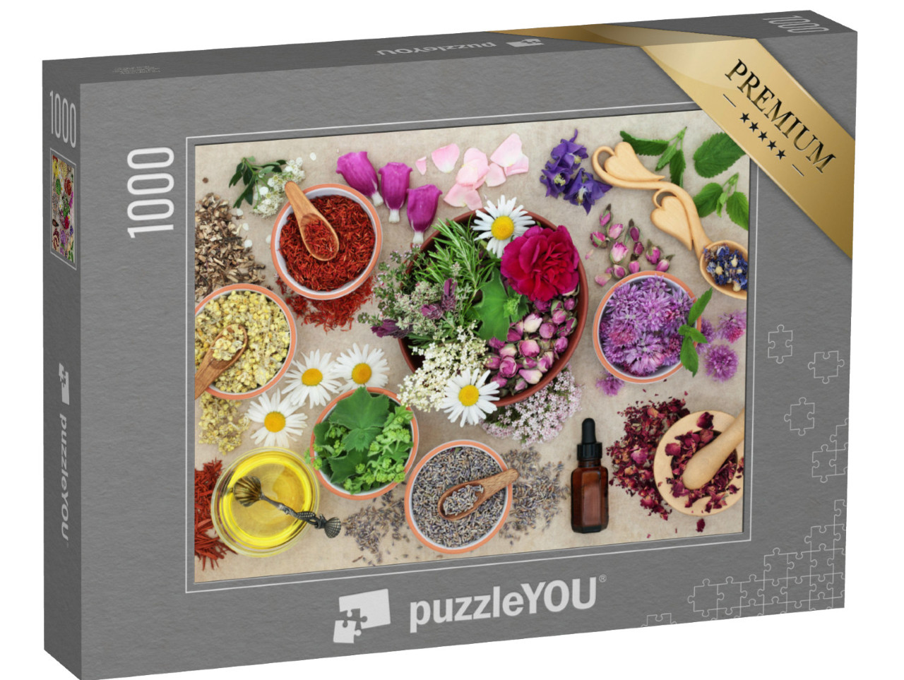 Puzzle 1000 pezzi „Ingredienti per la produzione di oli essenziali“