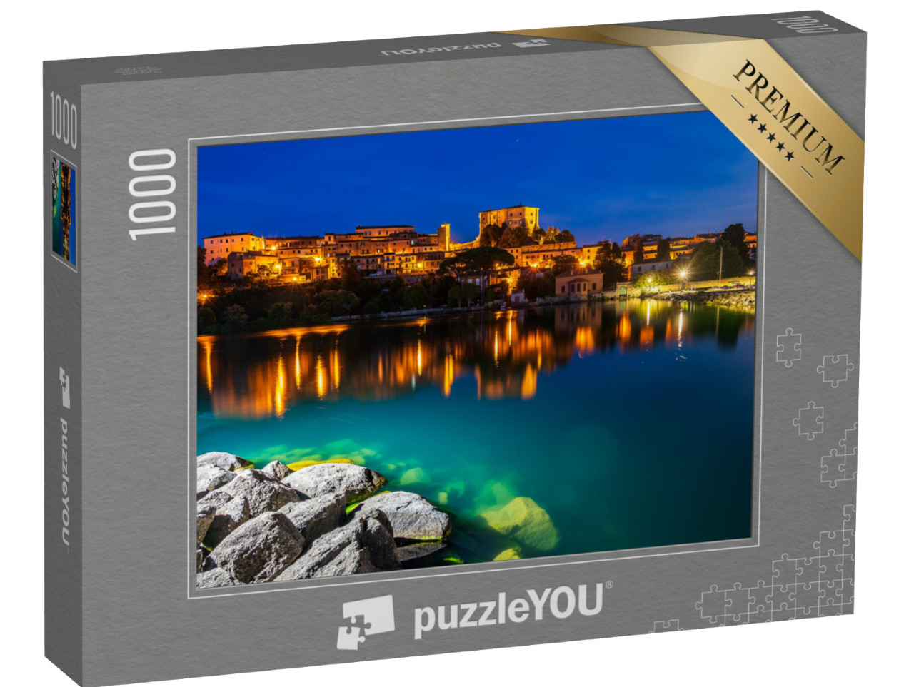 Puzzle 1000 pezzi „Paesaggio di Capodimonte, antico borgo su un promontorio del Lago di Bolsena, Lazio, Italia“