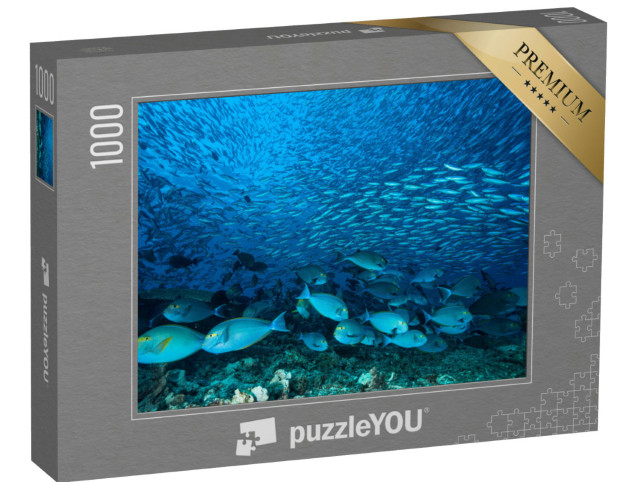 Puzzle 1000 pezzi „Un enorme banco di pesci chirurgo blu sulla barriera corallina“