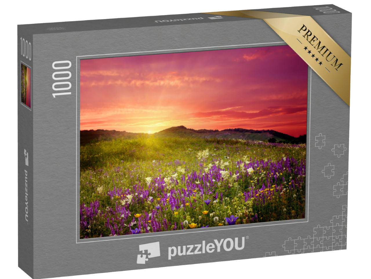 Puzzle 1000 pezzi „Paesaggio montano con fiori“