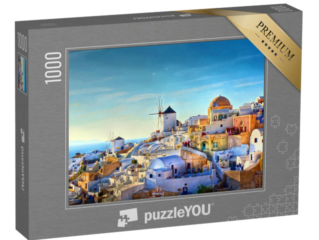 Puzzle 1000 pezzi „Vista sul villaggio di Oia sull'isola di Santorini, Grecia“