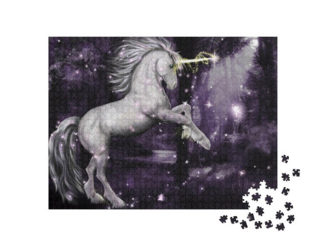 Puzzle 1000 pezzi „Un unicorno al chiaro di luna“