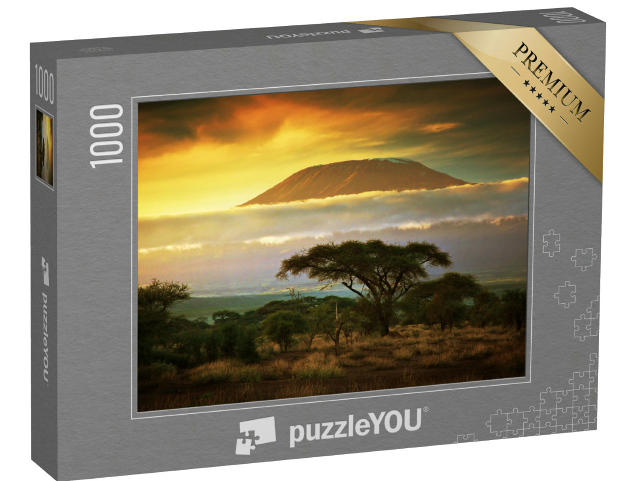 Puzzle 1000 pezzi „Pittoresco: Savana e nuvole sul Kilimanjaro ad Amboseli, Kenya, Africa“