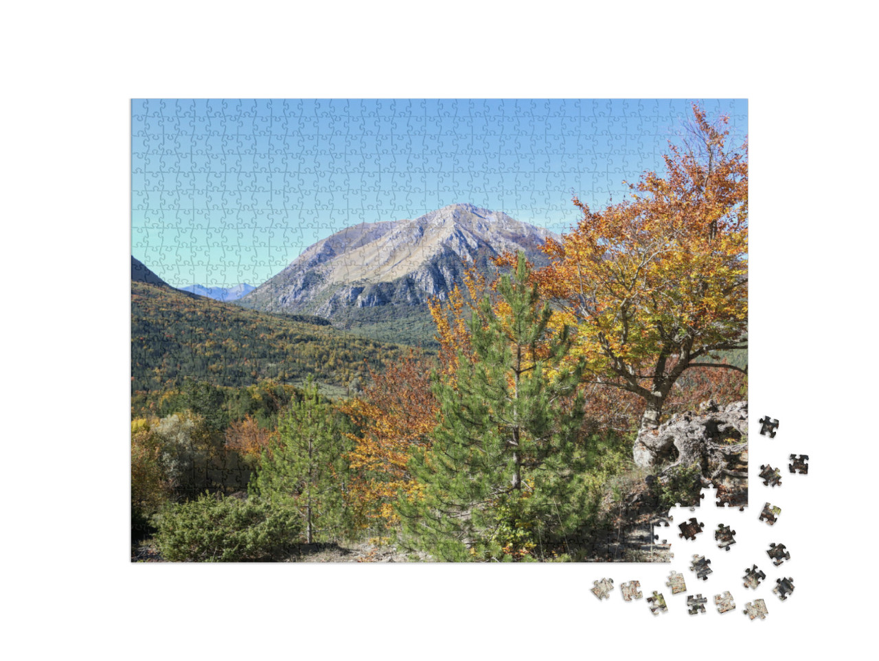 Puzzle 1000 pezzi „Montagna e foresta in autunno nel Parco nazionale d'Abruzzo, Lazio e Molise“