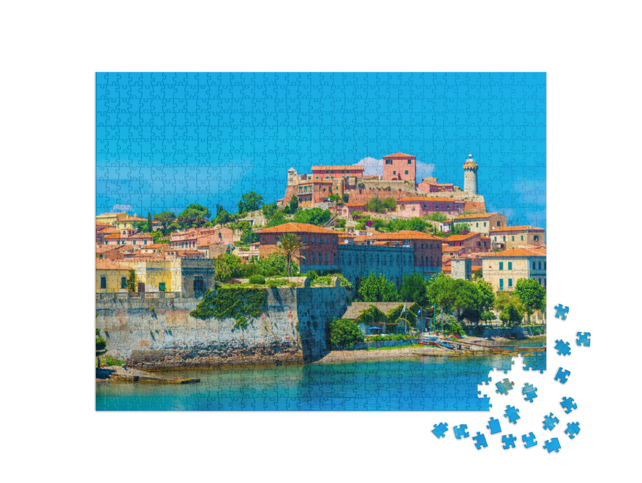 Puzzle 1000 pezzi „Vista panoramica su Portoferraio, Elba, Italia“