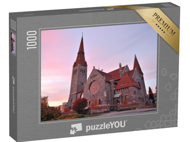 Puzzle 1000 pezzi „La cattedrale nazionale in stile romantico al tramonto, Tampere, Finlandia“