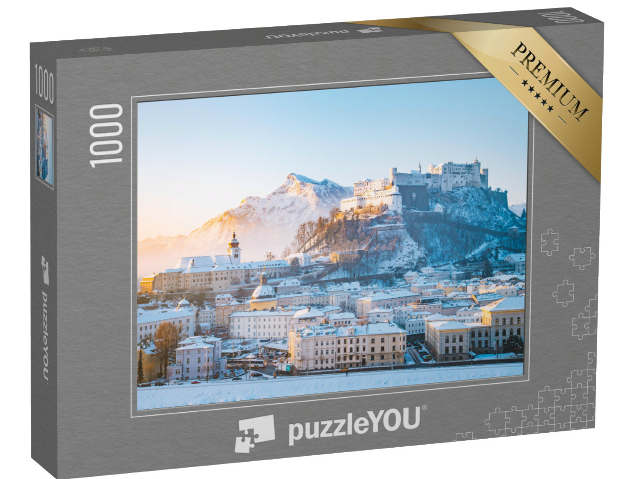 Puzzle 1000 pezzi „Salisburgo con la fortezza di Hohensalzburg e il fiume, Austria“