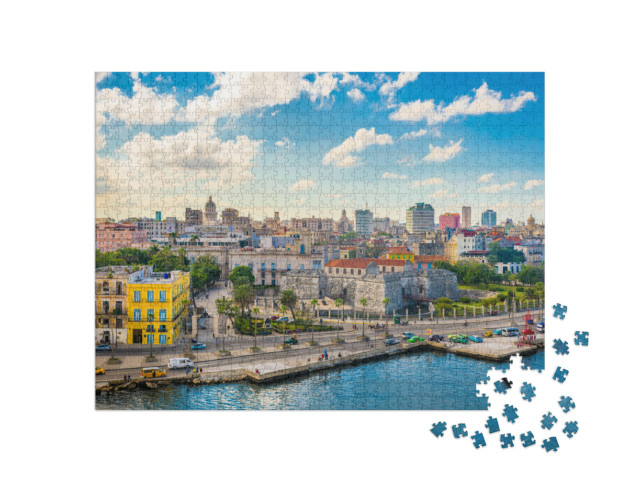 Puzzle 1000 pezzi „Skyline del centro città sul Malecon, L'Avana, Cuba“