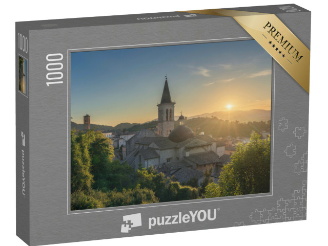 Puzzle 1000 pezzi „Spoleto, Santa Maria Assunta o Duomo di Santa Maria al tramonto. Provincia di Perugia, regione Umbria“