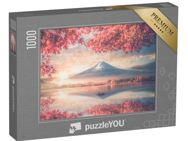 Puzzle 1000 pezzi „Il Fuji e il lago Kawaguchiko nella nebbia del mattino, Giappone“