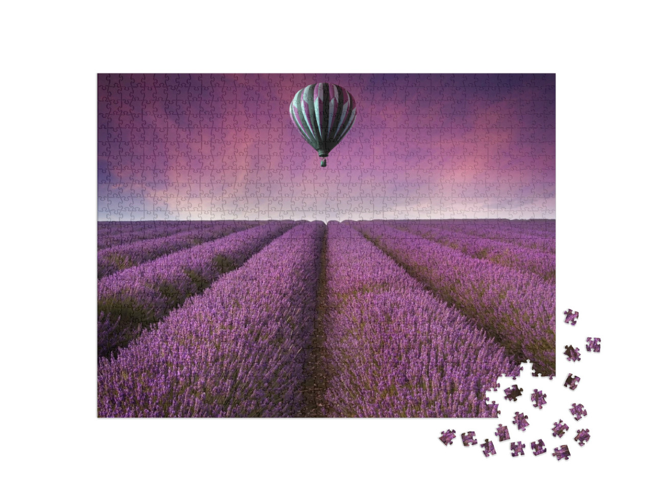 Puzzle 1000 pezzi „Mongolfiera su un campo infinito di lavanda“