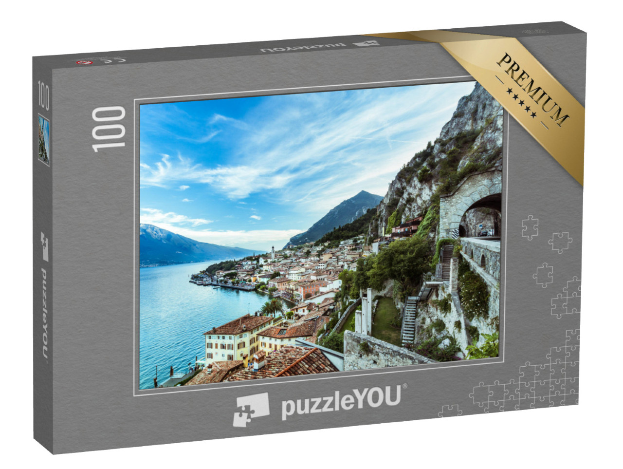 Puzzle 100 pezzi „Bellissimo panorama di Limone sul Garda sul Lago di Garda“