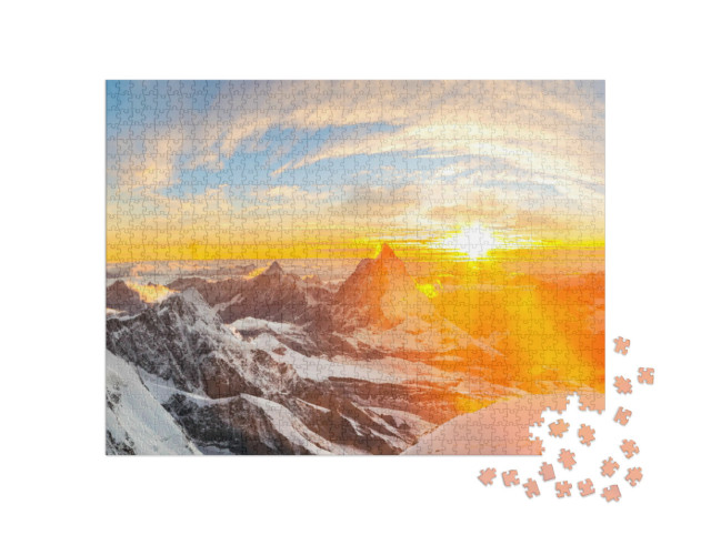 Puzzle 1000 pezzi „Tramonto sulle cime svizzere e sul Cervino“