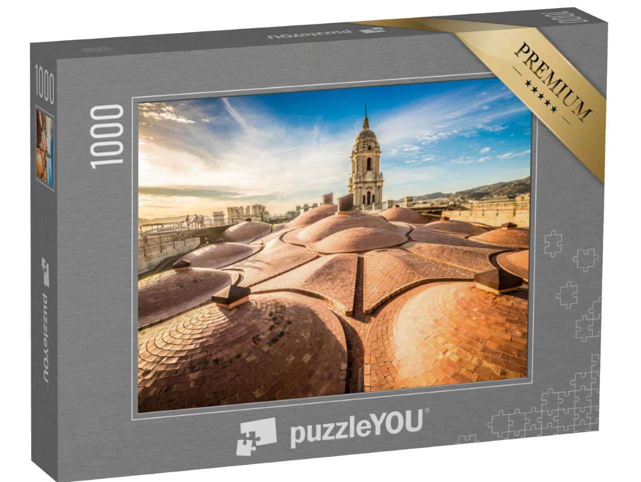 Puzzle 1000 pezzi „Tramonto sul tetto della cattedrale di Malaga, Spagna“