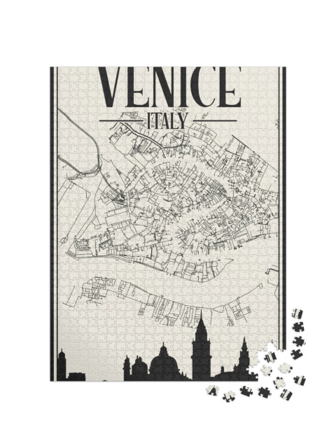 Puzzle 1000 pezzi „Mappa stradale bianca del centro di Venezia, disegnata a mano“