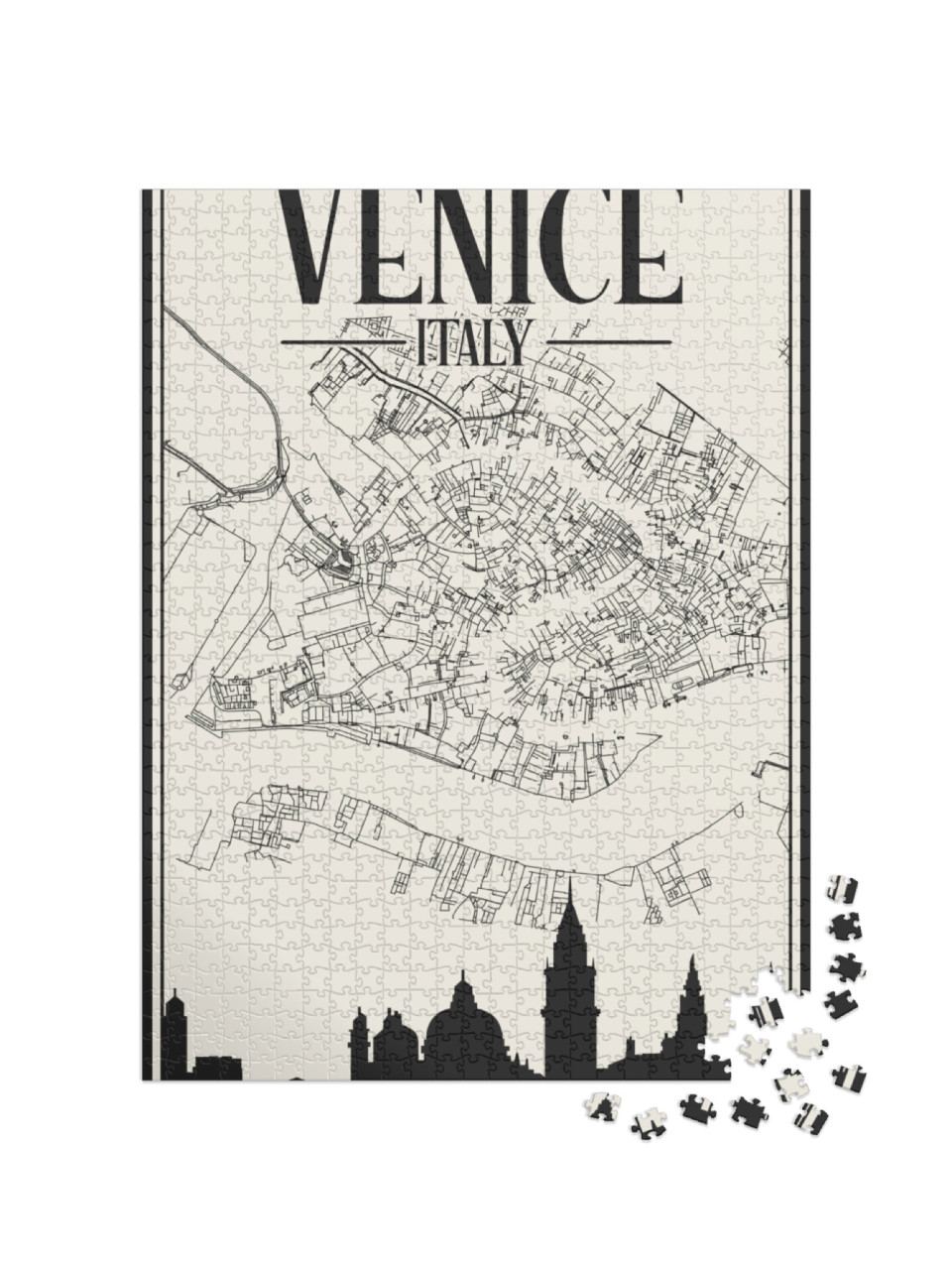 Puzzle 1000 pezzi „Mappa stradale bianca del centro di Venezia, disegnata a mano“