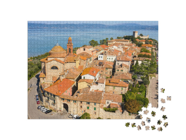 Puzzle 1000 pezzi „Veduta aerea del centro storico di Castiglione del Lago, in Umbria, Italia“