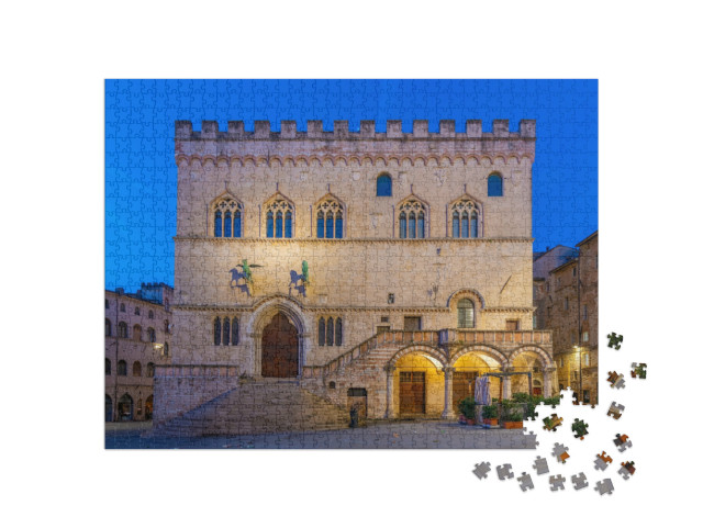 Puzzle 1000 pezzi „Alba sul Palazzo dei Priori nel centro storico di Perugia.“