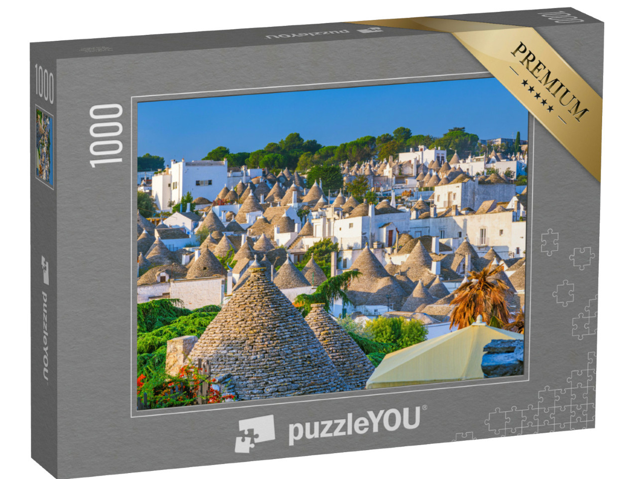 Puzzle 1000 pezzi „Alberobello, vista del centro storico con le tradizionali case a trullo.“