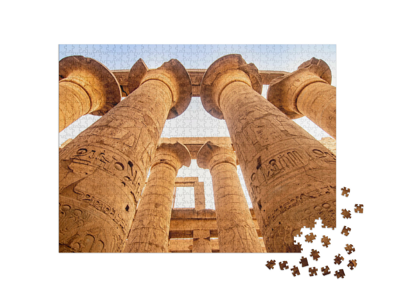 Puzzle 1000 pezzi „Colonne, architettura e geroglifici nel Tempio di Karnak, vicino a Luxor, Egitto“