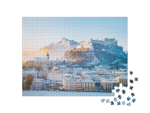 Puzzle 1000 pezzi „Salisburgo con la fortezza di Hohensalzburg e il fiume, Austria“