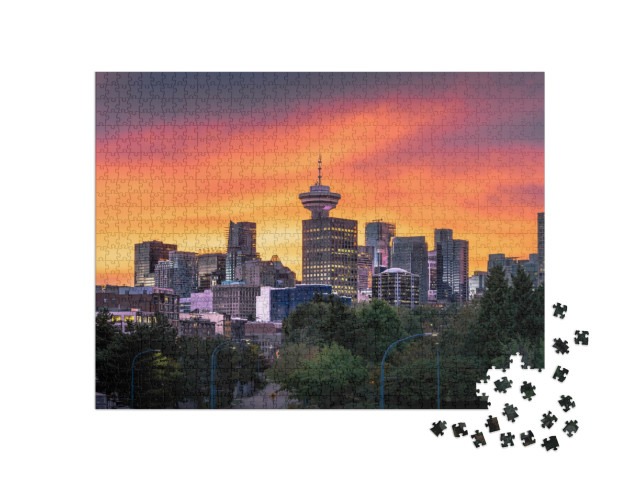 Puzzle 1000 pezzi „Tramonto colorato dietro lo skyline di Vancouver“