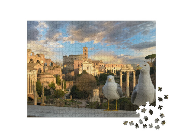 Puzzle 1000 pezzi „Gabbiani e il Foro Romano (Forum Romanum o Foro Romano). Roma, Italia“