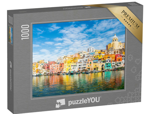 Puzzle 1000 pezzi „Paesaggio con case colorate sull'isola di Procida, Italia“