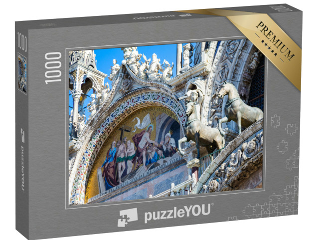 Puzzle 1000 pezzi „Grande mosaico della Basilica di San Marco a Venezia con statue di cavalli.“