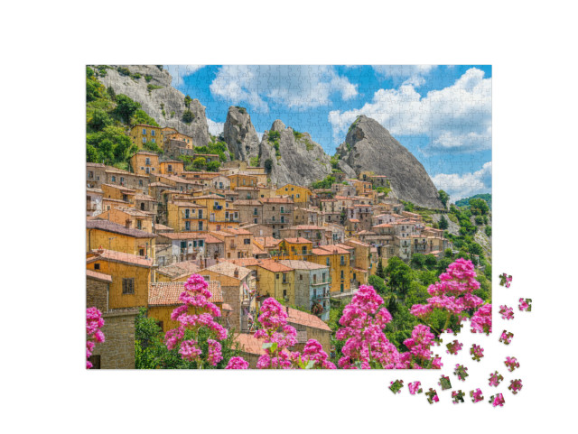 Puzzle 1000 pezzi „Vista panoramica di Castelmezzano, in provincia di Potenza, nella regione Basilicata.“