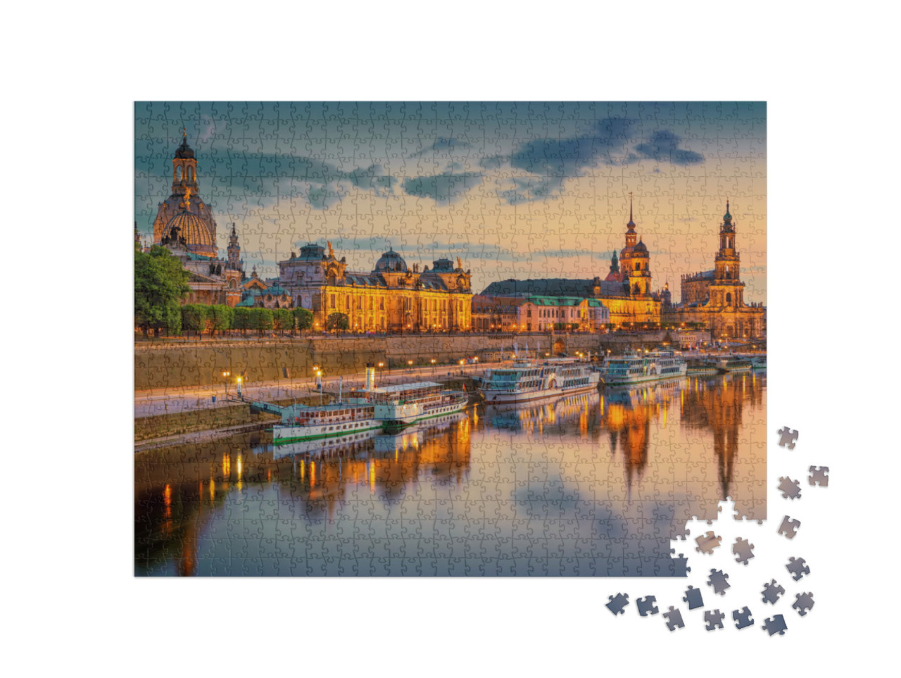 Puzzle 1000 pezzi „Dresda sull'Elba: paesaggio urbano con il Ponte di Augusto, Sassonia, Germania“