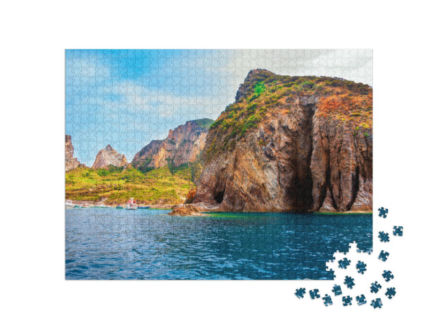 Puzzle 1000 pezzi „Spiagge e grotte dell'isola di Palmarola, Ponza. Luoghi famosi di Ponza e dell'Italia. Costa di Ponza“