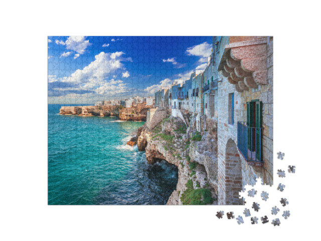 Puzzle 1000 pezzi „Polignano a Mare, Italia. Costa idilliaca del Mare Adriatico, Cala Paura Golf“