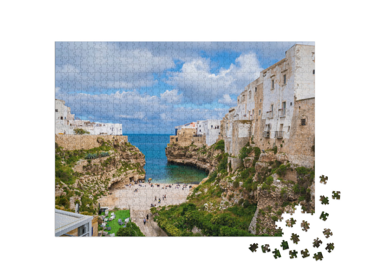 Puzzle 1000 pezzi „Vista sulla baia di Lama Monachile a Polignano a Mare Città d'Italia“