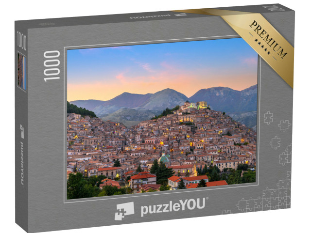 Puzzle 1000 pezzi „Morano Calabro, cittadina collinare della provincia di Cosenza, in Calabria, al tramonto.“